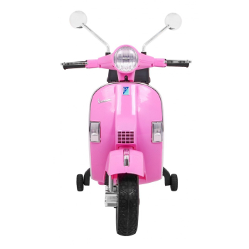 Skuter Vespa elektryczny dla dzieci Różowy + Kółka pomocnicze + Audio + Ekoskóra + EVA + Wolny Start